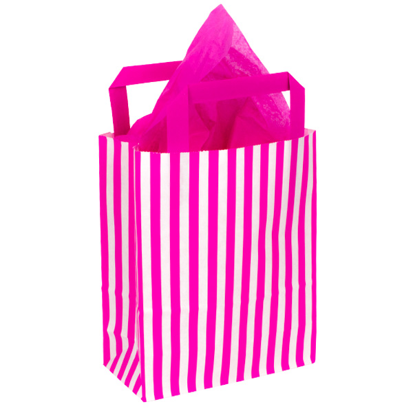 Pink Striped Large Paper Carrier Bags in packs of 50 bags from stock at